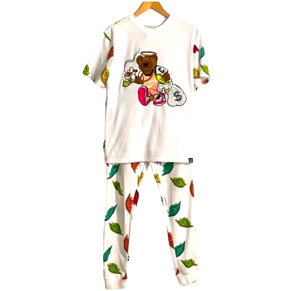 Civilized Premium Quality Bulls Cigar Smoking Bear White Jogger Set Size S - Picture 1 of 10